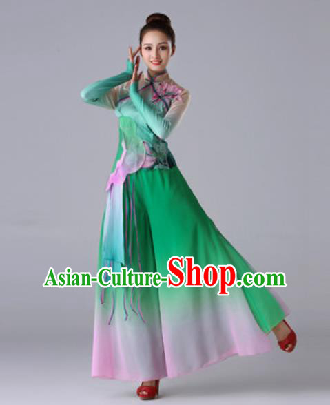 Traditional Chinese Umbrella Dance Green Outfits Classical Dance Dress Fan Dance Stage Performance Costume for Women