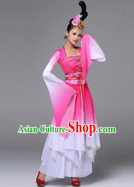 Traditional Chinese Classical Dance Outfits Fan Dance Rosy Dress Umbrella Dance Stage Performance Costume for Women