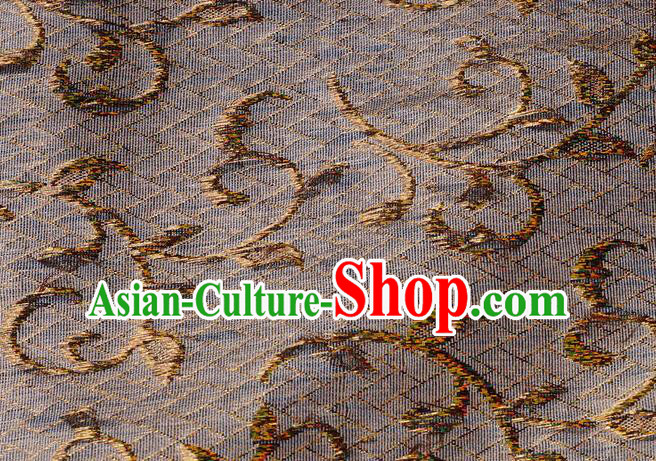 Chinese Traditional Scroll Grass Pattern Design Brown Brocade Fabric Tapestry Cloth Asian Silk Material