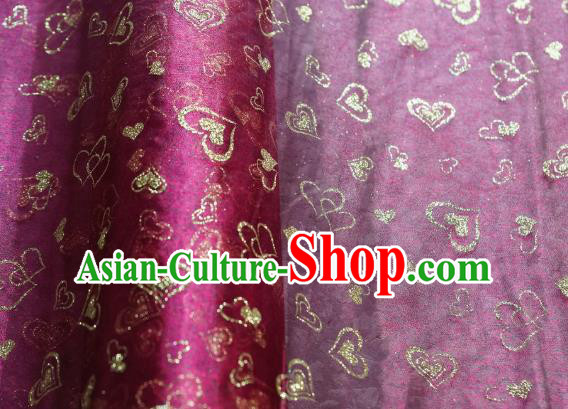 Chinese Traditional Heart Shape Pattern Design Purplish Red Veil Fabric Grenadine Cloth Asian Gauze Material