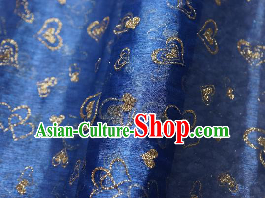 Chinese Traditional Heart Shape Pattern Design Deep Blue Veil Fabric Grenadine Cloth Asian Gauze Material