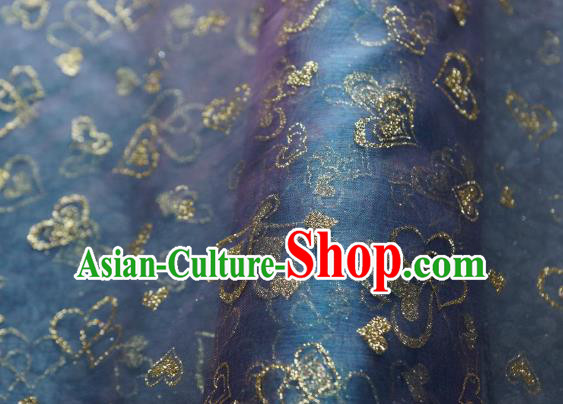 Chinese Traditional Heart Shape Pattern Design Navy Veil Fabric Grenadine Cloth Asian Gauze Material