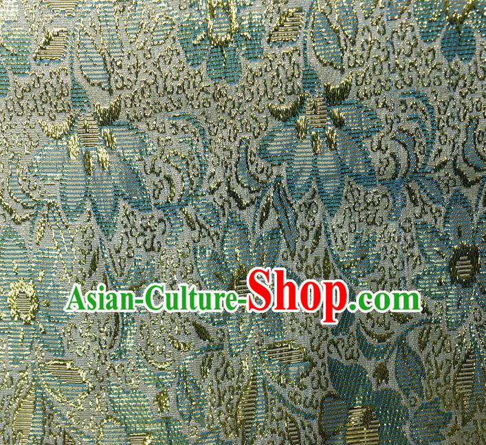 Chinese Traditional Flowers Pattern Design Blue Brocade Fabric Tapestry Cloth Asian Silk Material