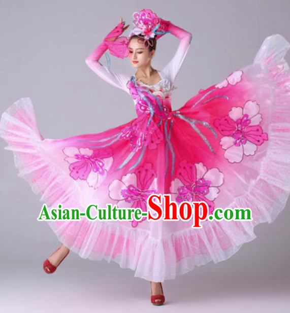 Traditional Chinese Peach Blossom Dance Outfits Classical Dance Pink Dress Opening Dance Stage Performance Costume for Women