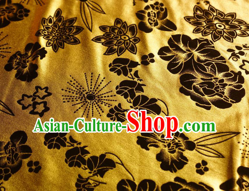 Chinese Traditional Flowers Pattern Design Golden Flocking Fabric Velvet Cloth Asian Pleuche Material