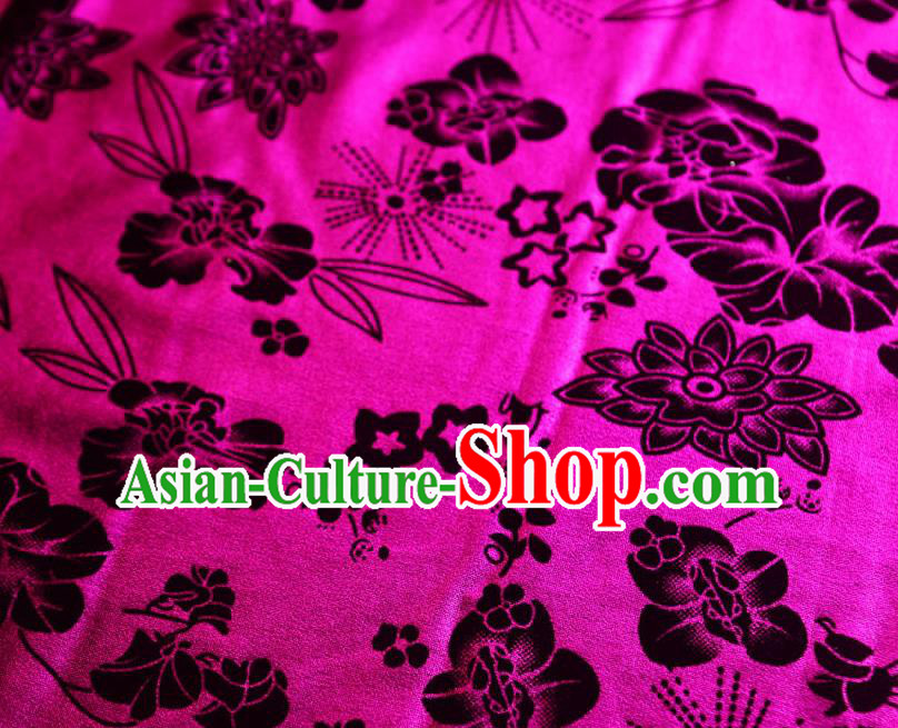 Chinese Traditional Flowers Pattern Design Rosy Flocking Fabric Velvet Cloth Asian Pleuche Material