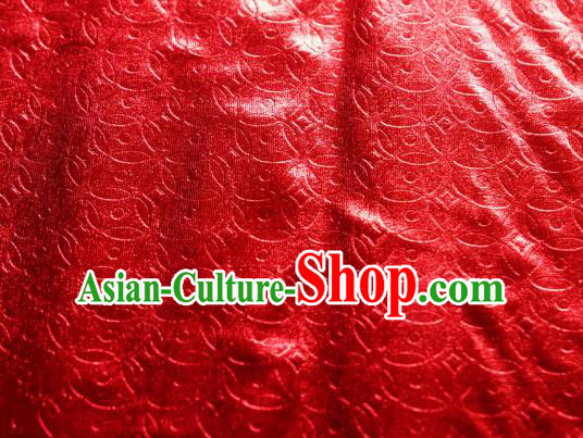 Chinese Traditional Copper Cash Pattern Design Red Spandex Fabric Cloth Material Asian Dress Anaglyph Drapery