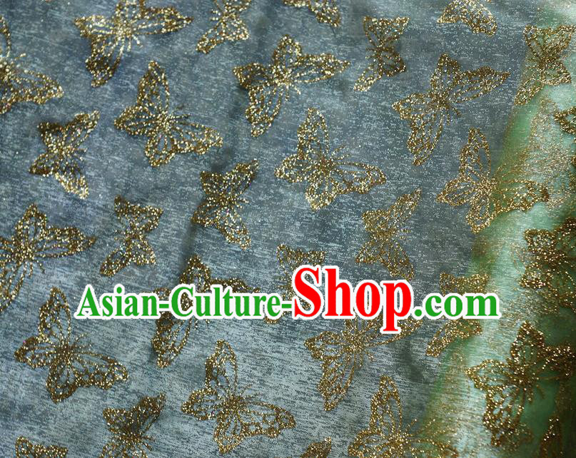 Chinese Traditional Butterfly Pattern Design Light Green Veil Fabric Cloth Organdy Material Asian Dress Grenadine Drapery