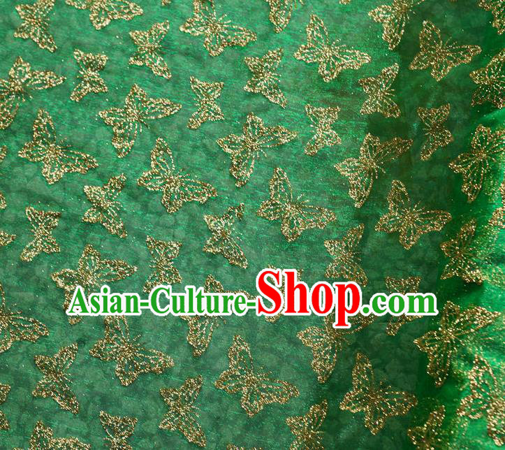 Chinese Traditional Butterfly Pattern Design Green Veil Fabric Cloth Organdy Material Asian Dress Grenadine Drapery