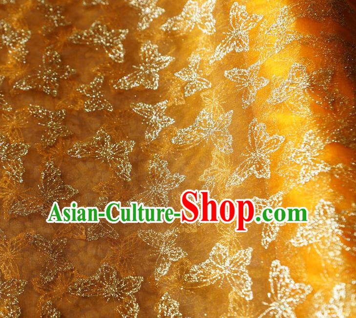 Chinese Traditional Butterfly Pattern Design Orange Veil Fabric Cloth Organdy Material Asian Dress Grenadine Drapery