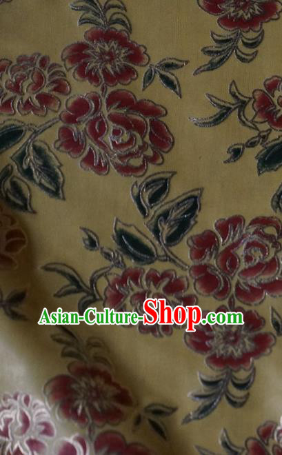 Chinese Traditional Printing Roses Pattern Design Beige Brocade Fabric Tapestry Cloth Asian Silk Satin Material