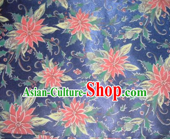 Chinese Traditional Christmas Flower Pattern Design DIY Navy Spandex Fabric Cloth Chemical Fiber Material Asian Dress Drapery