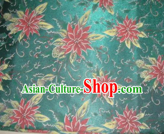 Chinese Traditional Christmas Flower Pattern Design DIY Green Spandex Fabric Cloth Chemical Fiber Material Asian Dress Drapery