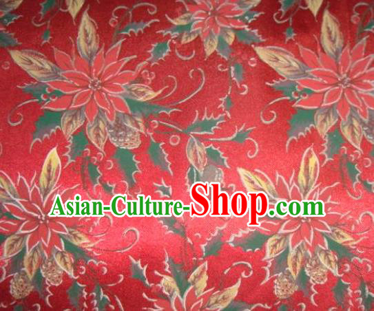 Chinese Traditional Christmas Flower Pattern Design DIY Red Spandex Fabric Cloth Chemical Fiber Material Asian Dress Drapery