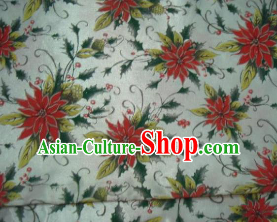 Chinese Traditional Christmas Flower Pattern Design DIY White Spandex Fabric Cloth Chemical Fiber Material Asian Dress Drapery