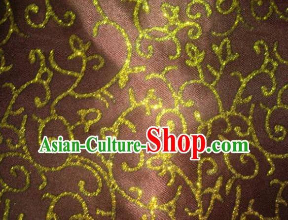 Chinese Traditional Floral Scrolls Pattern Design Brown Satin Fabric Cloth Silk Crepe Material Asian Dress Drapery