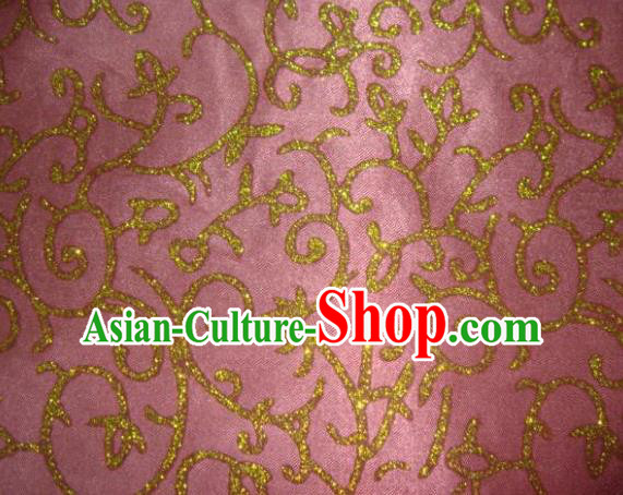 Chinese Traditional Floral Scrolls Pattern Design Pink Satin Fabric Cloth Silk Crepe Material Asian Dress Drapery