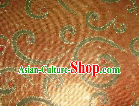 Chinese Traditional Gilding Pattern Design Orange Satin Fabric Cloth Silk Crepe Material Asian Dress Drapery