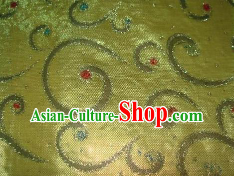 Chinese Traditional Gilding Pattern Design Yellow Satin Fabric Cloth Silk Crepe Material Asian Dress Drapery