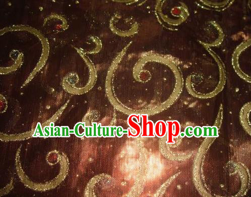 Chinese Traditional Gilding Pattern Design Brown Satin Fabric Cloth Silk Crepe Material Asian Dress Drapery