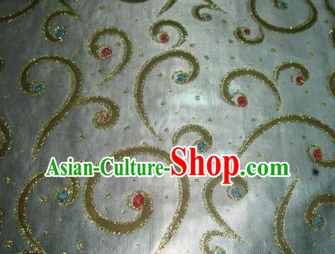 Chinese Traditional Gilding Pattern Design White Satin Fabric Cloth Silk Crepe Material Asian Dress Drapery