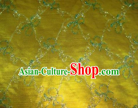 Chinese Traditional Gilding Bowknot Pattern Design Golden Satin Fabric Cloth Crepe Material Asian Dress Brocade Drapery