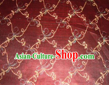 Chinese Traditional Gilding Bowknot Pattern Design Purplish Red Satin Fabric Cloth Crepe Material Asian Dress Brocade Drapery