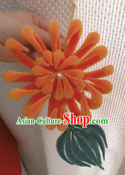 Chinese Traditional Qing Dynasty Imperial Concubine Velvet Chrysanthemum Hairpin Headwear Ancient Manchu Woman Hair Accessories Hair Clip