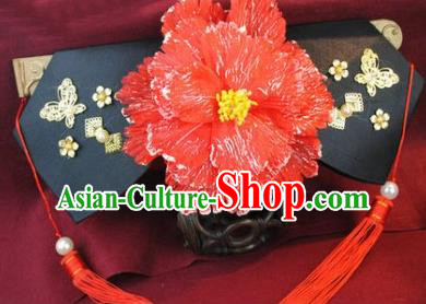 Chinese Traditional Qing Dynasty Princess Red Peony Flag Bun Drama My Fair Princess Ancient Infanta Xiao Yanzi Hair Accessories Headdress