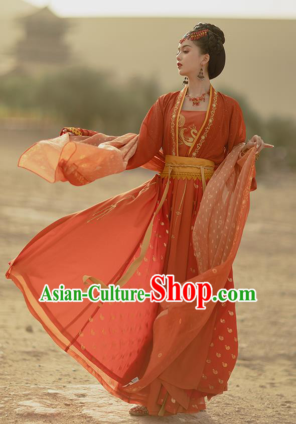 Traditional Chinese Tang Dynasty Dance Lady Red Hanfu Dress Apparels Ancient Nobility Female Historical Costumes Full Set