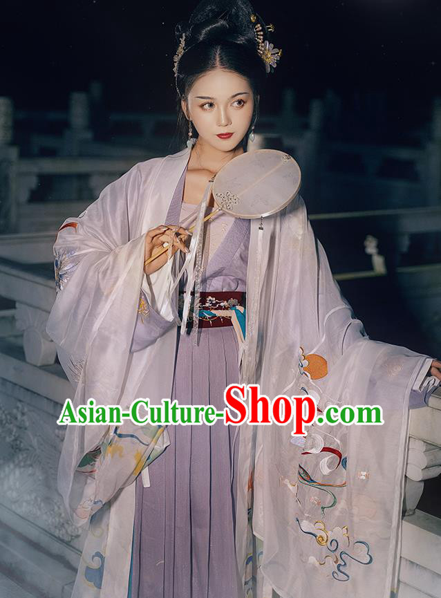 Traditional Chinese Ancient Tang Dynasty Royal Princess Hanfu Dress Apparels Embroidered Cloak Blouse and Skirt Historical Costumes Complete Set