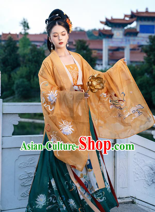 Chinese Ancient Royal Princess Historical Costumes Traditional Tang Dynasty Imperial Concubine Hanfu Dress Apparels Cloak Blouse and Skirt for Women