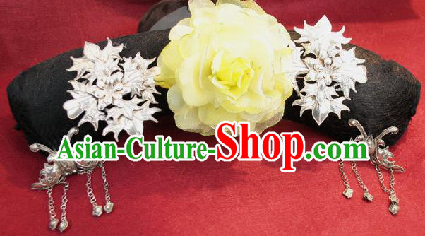 Chinese Traditional Qing Dynasty Palace Lady Hair Accessories Drama Treading On Thin Ice Ancient Princess Ruoxi Yellow Peony Flag Bun Headwear