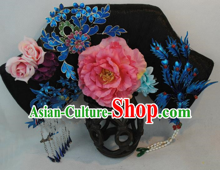 Chinese Traditional Qing Dynasty Queen Hair Accessories Drama Ancient Imperial Empress Flag Bun Princess Pearl My Fair Princess Headwear