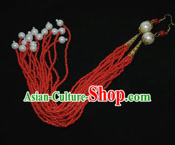 Chinese Traditional Qing Dynasty Imperial Concubine Tassel Headwear Ancient Manchu Princess Hair Accessories Pearls Hair Clip