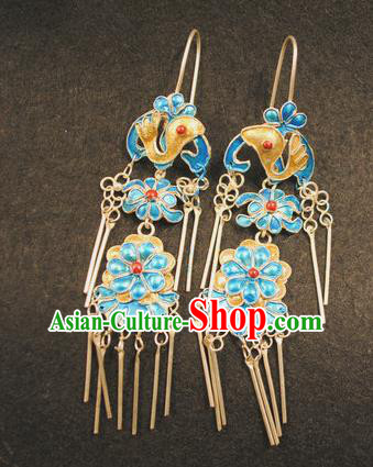 Chinese Traditional Qing Dynasty Palace Lady Tassel Earrings Drama Ancient Empress Court Ear Accessories