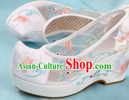 Chinese Traditional National Shoes Embroidered White Shoes Hanfu Shoes Women Shoes High Heels Sandals