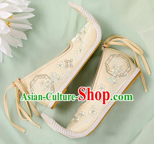 Chinese Ancient Embroidery Plum Blossom Beige Shoes Court Lady Shoes Embroidered Shoes Princess Satin Shoes Handmade Shoes