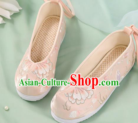 Chinese Traditional National Shoes Pink Cloth Shoes Embroidered Peony Shoes Hanfu Shoes Women Shoes Handmade Shoes