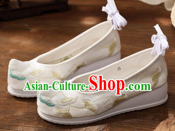 Chinese Traditional National Shoes Cloth Shoes Embroidered Ginkgo Leaf Shoes Hanfu Shoes Women Shoes Handmade Wedges Heel Shoes