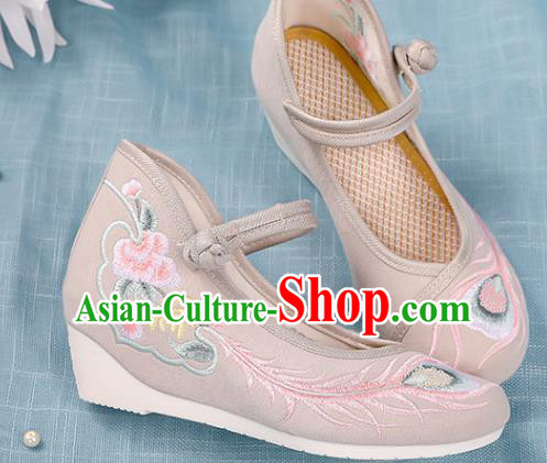 Chinese Traditional National Shoes Beige Cloth Shoes Embroidered Shoes Hanfu Shoes Women Shoes Increased Within Shoes