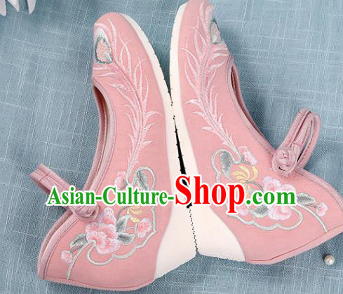 Chinese Traditional National Shoes Pink Cloth Shoes Embroidered Shoes Hanfu Shoes Women Shoes Increased Within Shoes