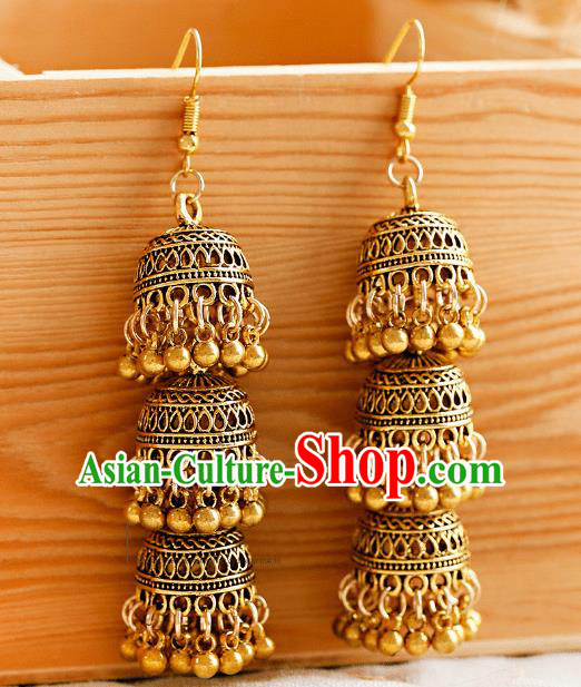 Asian India Traditional Golden Birdcage Eardrop Asia Indian Earrings Bollywood Dance Jewelry Accessories for Women