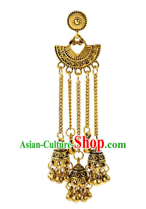 Asian India Traditional Golden Bells Tassel Eardrop Asia Indian Earrings Bollywood Dance Jewelry Accessories for Women