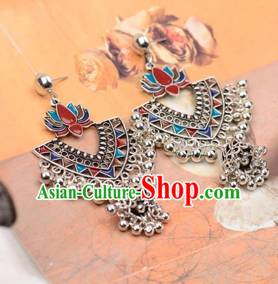 Asian India Traditional Colorful Lotus Eardrop Asia Indian Earrings Bollywood Dance Jewelry Accessories for Women