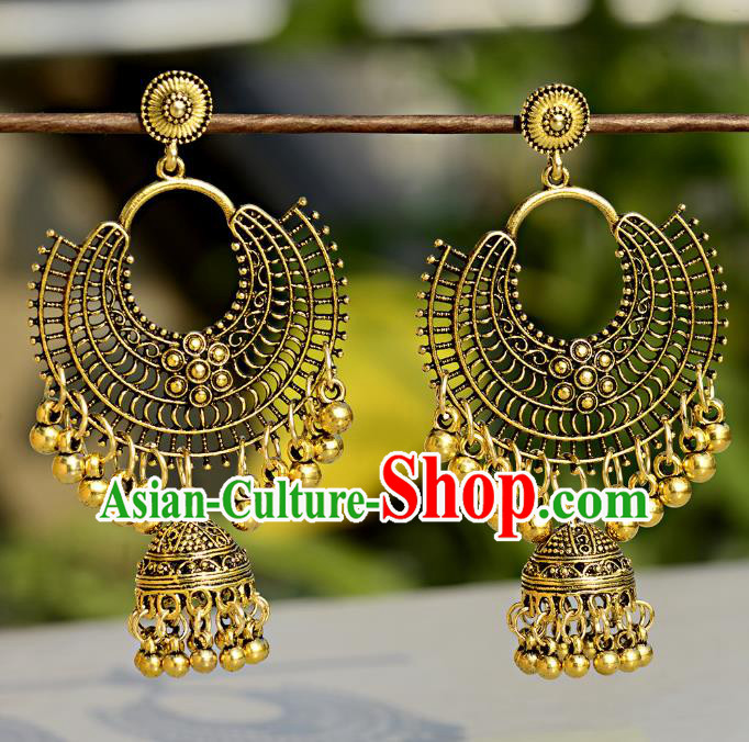 Asian India Traditional Golden Bells Eardrop Asia Indian Tassel Earrings Belly Dance Jewelry Accessories for Women