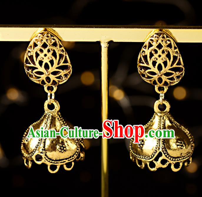 Asian India Traditional Golden Eardrop Asia Indian Earrings Belly Dance Jewelry Accessories for Women