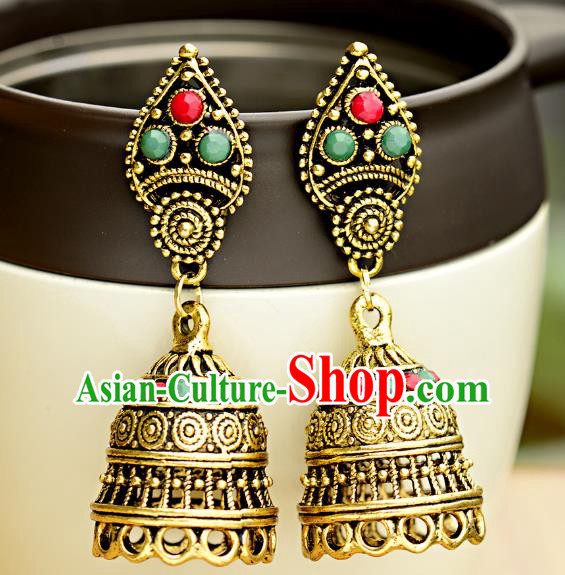 Asian India Traditional Golden Eardrop Asia Indian Colorful Beads Earrings Belly Dance Jewelry Accessories for Women