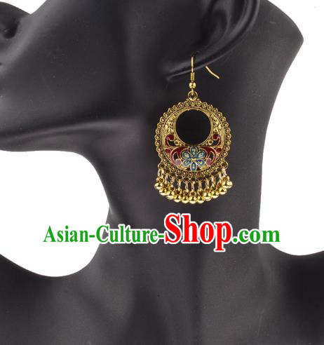 Asian India Traditional Golden Eardrop Asia Indian Bells Tassel Earrings Belly Dance Jewelry Accessories for Women