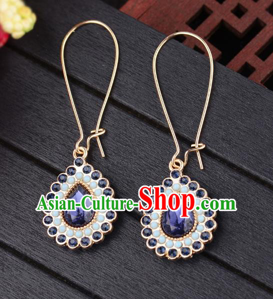 Asian India Traditional Accessories Asia Indian Bollywood Dance Earrings Jewelry Royalblue Crystal Eardrop for Women